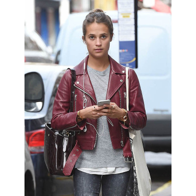 Alicia Vikander Stylish Leather Jacket