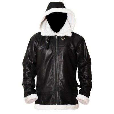 B3 Bomber Removable Hood Sheepskin Leather Jacket