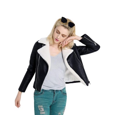 Black Fur Women Biker Leather Jacket