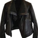 Black Leather Jacket with Fur Collar For Women