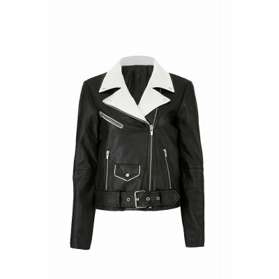 Black White Women’s Biker Leather Jacket