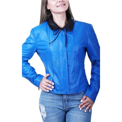 Blue Biker Leather Jacket For Women