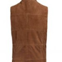 Brown Men’s Leather Padded Vest With Hood