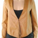 Brown Women’s Fringe Trim Leather Jacket