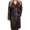 Brown Womens Long Faux Leather Coat