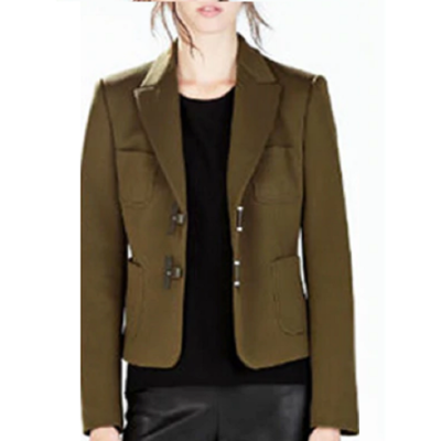 Casual Wearing Green Wool Coat For Women
