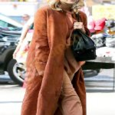 Elizabeth Olsen Suede Leather Coat