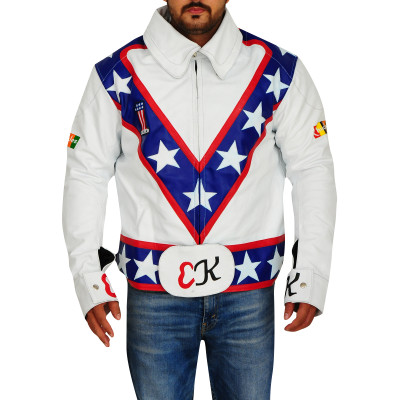Evel Knievel Motorcycle White Leather Jacket