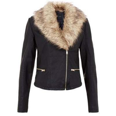 Faux Fur Collar Biker Jacket