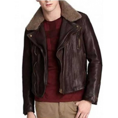 Harry Styles Fur Collar Brown Leather Jacket For Men