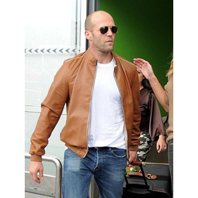 Jason Statham Brown Bomber Leather Jacket-Men