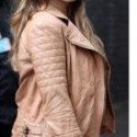 Kelly Brook Padded Tan Brown Leather Jacket