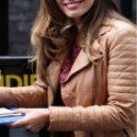 Kelly Brook Padded Tan Brown Leather Jacket