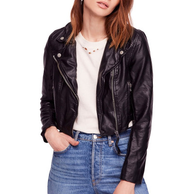 Ladies Black Biker Slim Fit Faux Leather Jacket