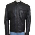 Man Classic Snap Tab Collar Leather Jacket