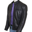 Man Classic Snap Tab Collar Leather Jacket