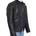 Man Classic Snap Tab Collar Leather Jacket