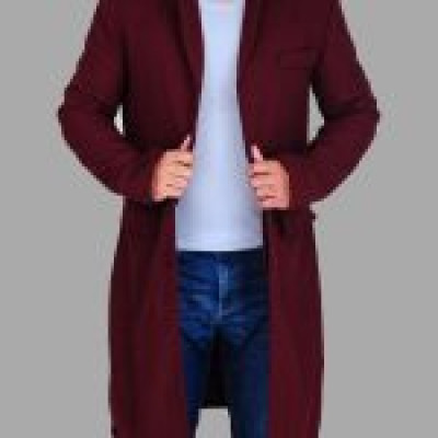 Maroon Wool Coat for Men