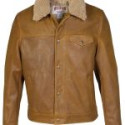 Men’s Brown Leather Trucker Jacket with Sheepskin Collar
