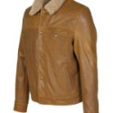 Men’s Brown Leather Trucker Jacket with Sheepskin Collar
