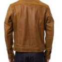 Men’s Brown Leather Trucker Jacket with Sheepskin Collar