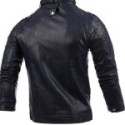 Men’s Fashion Black Collar Button Motorcycle Leather Jacket