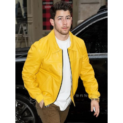 Nick Jonas Shirt Collar Leather Jacket