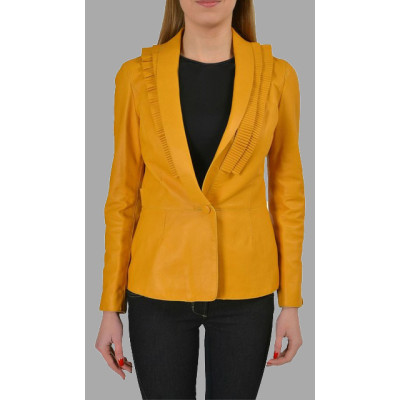 One Button Women’s Yellow Blazer Jacket