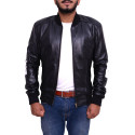 Black 8 Ball Mens Bomber Leather Jacket