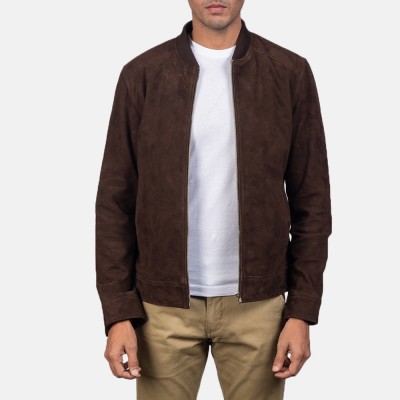 Blain Mocha Suede Leather Bomber Jacket