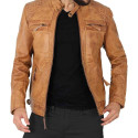 Mens Distressed Camel Brown Quilted Leather Jacket