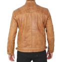 Mens Distressed Camel Brown Quilted Leather Jacket