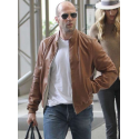 Jason Statham Brown Bomber Leather Jacket-Men