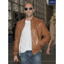 Jason Statham Brown Bomber Leather Jacket-Men