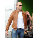 Jason Statham Brown Bomber Leather Jacket-Men