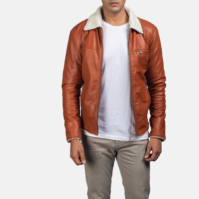 Dan Frost Tan Shearling Leather Jacket Mens