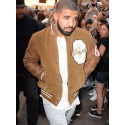 DRAKE BROWN VARSITY SUEDE LEATHER JACKET-MEN