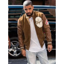 DRAKE BROWN VARSITY SUEDE LEATHER JACKET-MEN