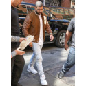 DRAKE BROWN VARSITY SUEDE LEATHER JACKET-MEN