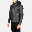 Hector Black Hooded Biker Leather Jacket