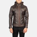 Hector Vintage Brown Hooded Biker Leather Jacket