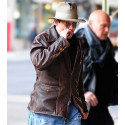 Johnny Depp Brown Distressed Leather Jacket