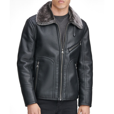Lawrence Faux Shearling Collar Pilot Jacket