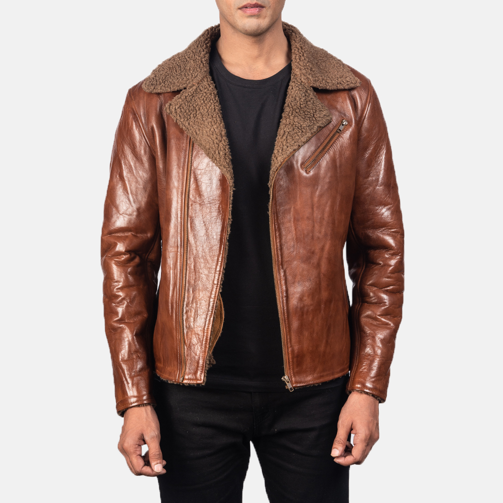 Alberto Brown Shearling Leather Jacket Mens