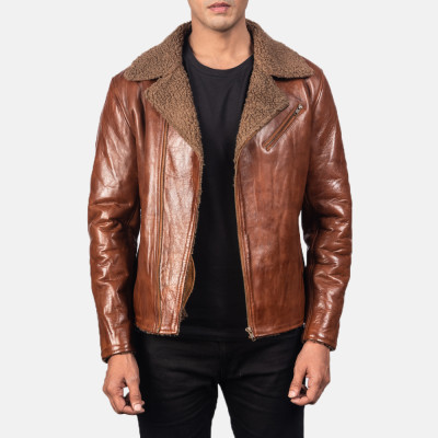 Alberto Brown Shearling Leather Jacket Mens
