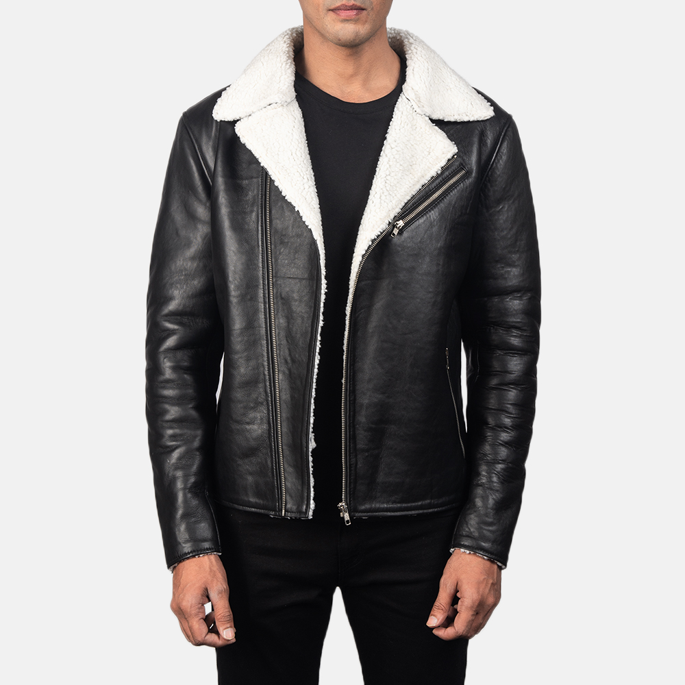 Alberto White & Black Shearling Leather Jacket