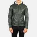 Baston Green Hooded Leather Bomber Jacket