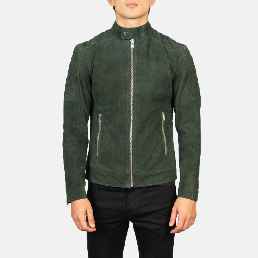 Fernando Quilted Green Suede Biker Leather Jacket
