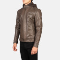 Hector Brown Hooded Biker Leather Jacket