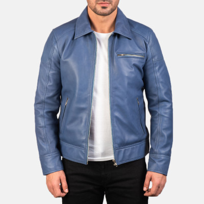 Lavendard Blue Biker Leather Jacket